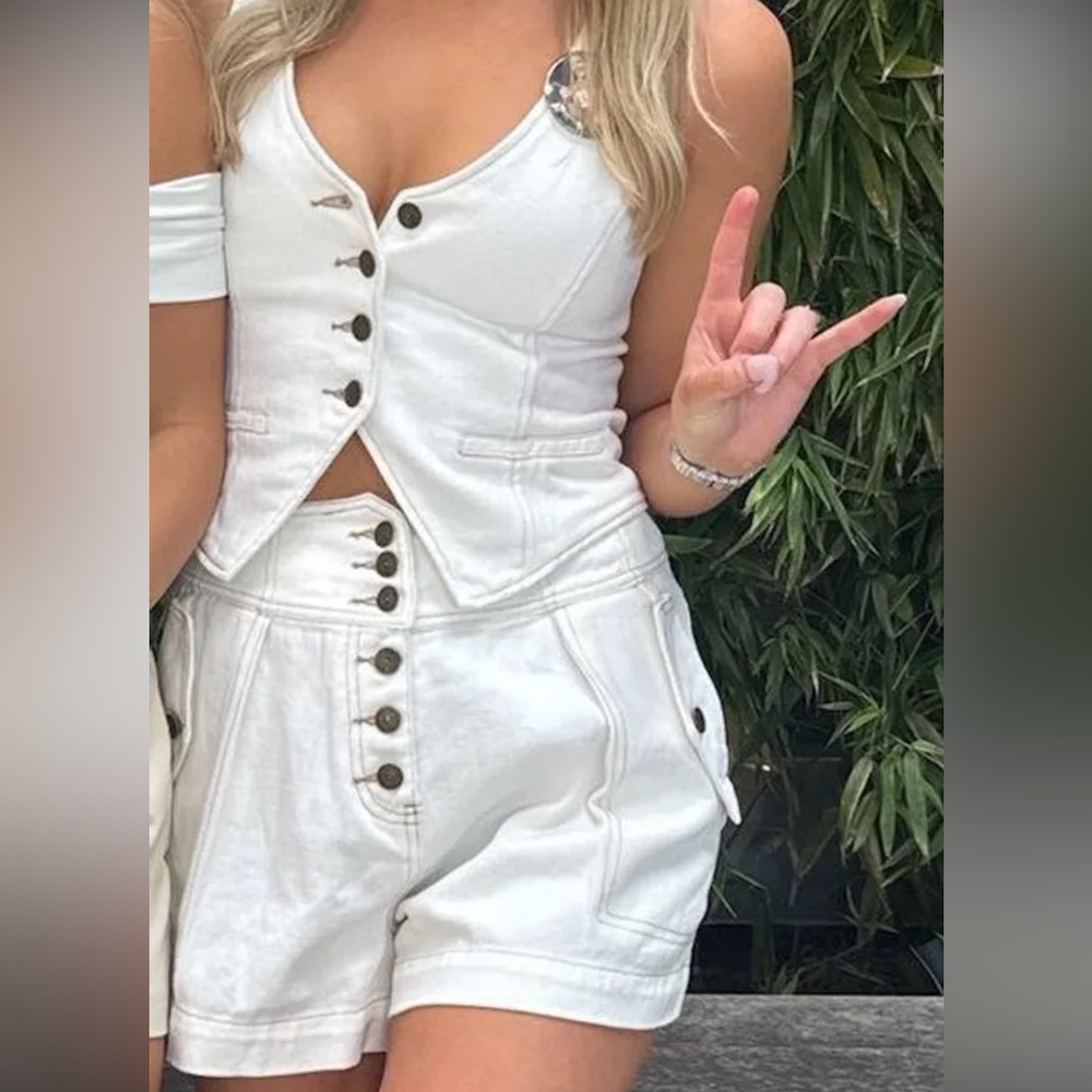 Boutique- Two Piece Denim Set - Vest and Shorts